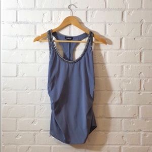 Bebe Silk Racerback Tank With Embellishments